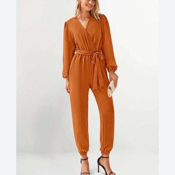 PrettyGarden Pants - PRETTYGARDEN Rust Orange Long Sleeve Jumpsuit M NWOT